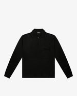 Black Zip Wool Long-Sleeve Polo