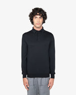 Black Wool Long-Sleeve Polo