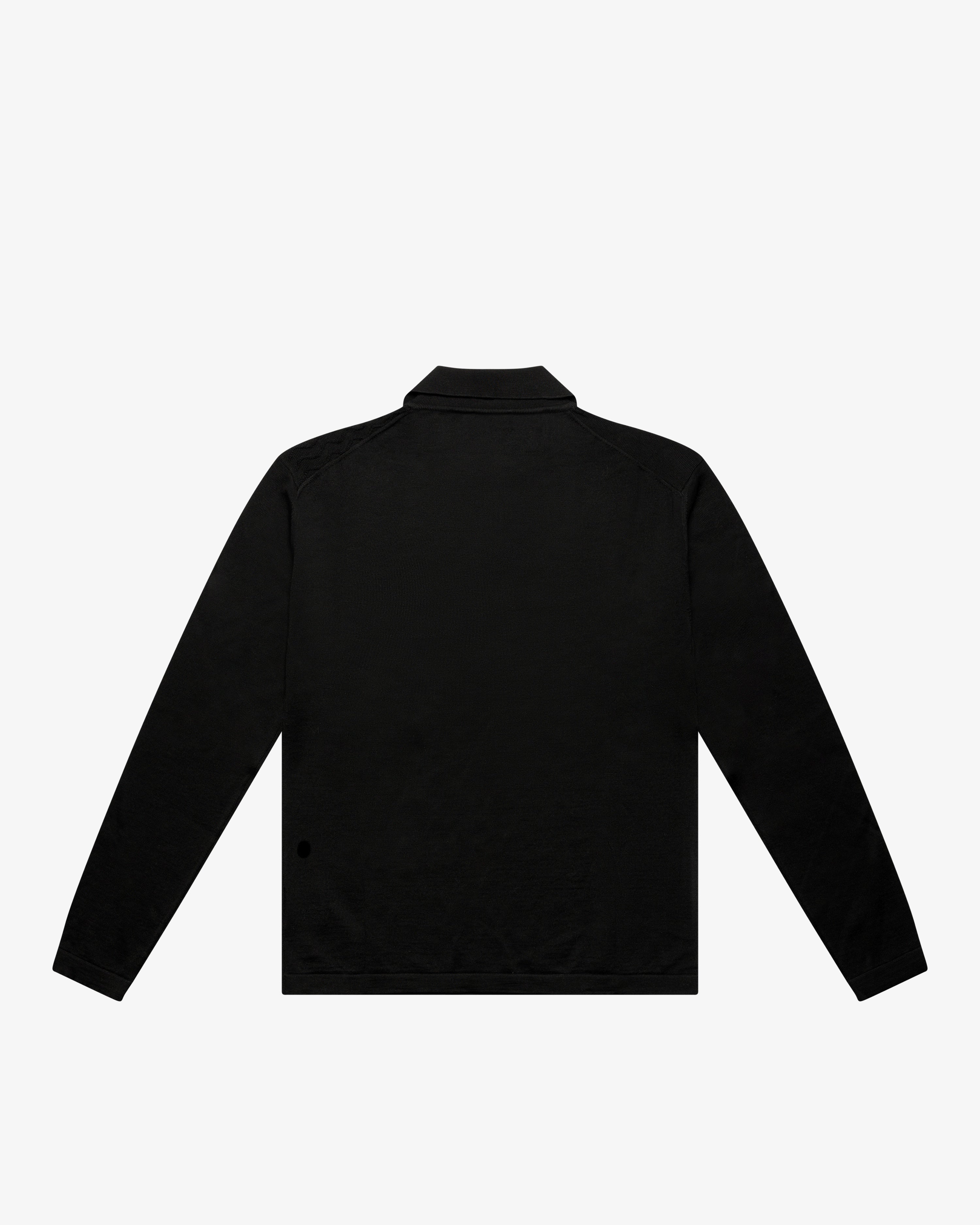 Black Zip Wool Long-Sleeve Polo