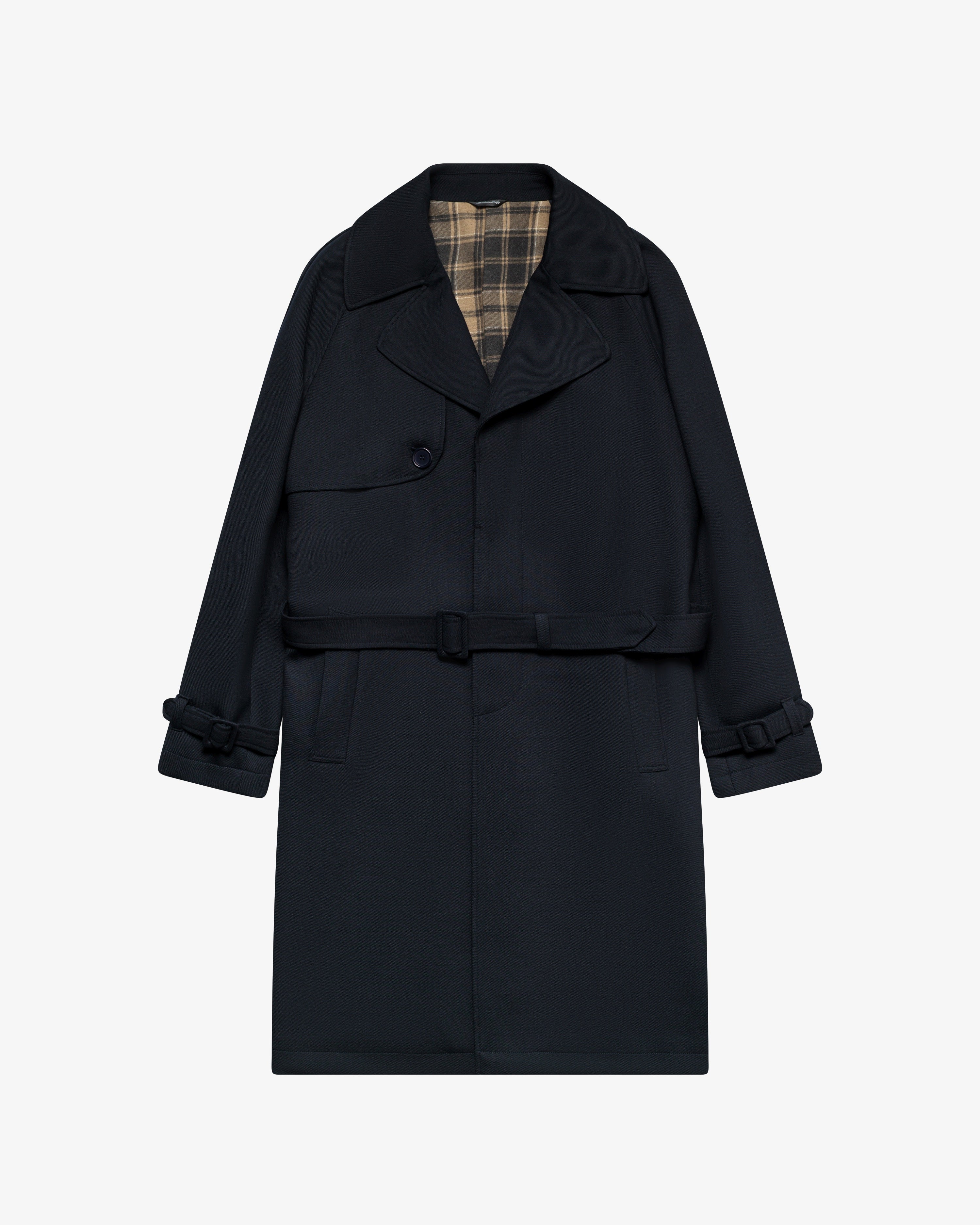 Blue trench with belt
